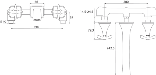 Technical image of Bristan Glorious Wall Mounted Basin & Bath Filler Tap Pack (Chrome).