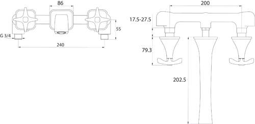 Technical image of Bristan Glorious Wall Mounted Basin & Bath Filler Tap Pack (Chrome).