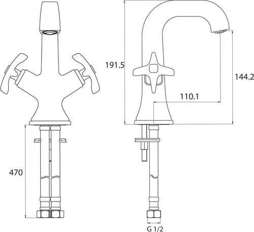 Technical image of Bristan Glorious Mono Basin & 3 Hole Bath Filler Taps Pack (Chrome).