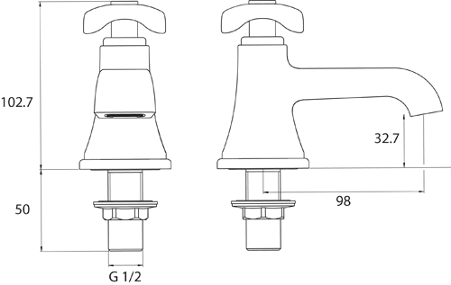 Technical image of Bristan Glorious Basin Taps (Chrome).