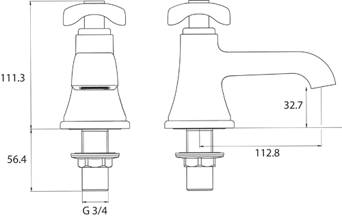 Technical image of Bristan Glorious Bath Taps (Chrome).