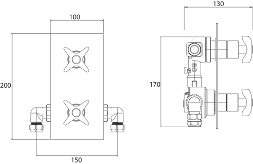 Technical image of Bristan Glorious Concealed Shower Valve (2 Outlets, Chrome).