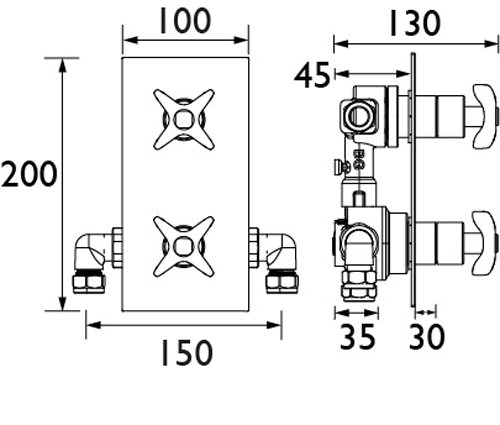 Technical image of Bristan Glorious Concealed Shower Valve (1 Outlet, Chrome).