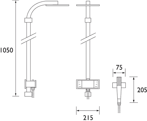 Technical image of Damixa G-Type Modern Manual Shower Set With Valve, Riser & Handset.