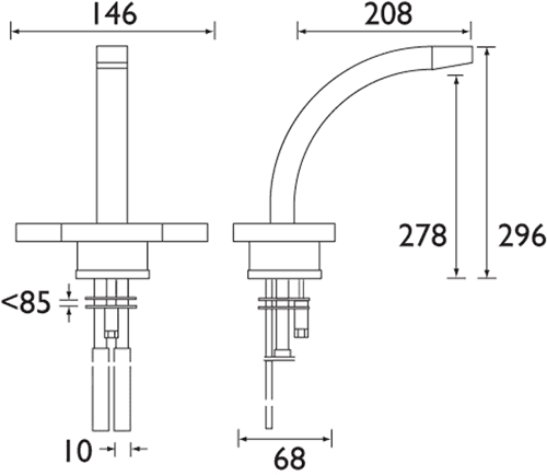 Technical image of Damixa G-Type Monobloc Kitchen Sink Mixer Tap (Chrome).