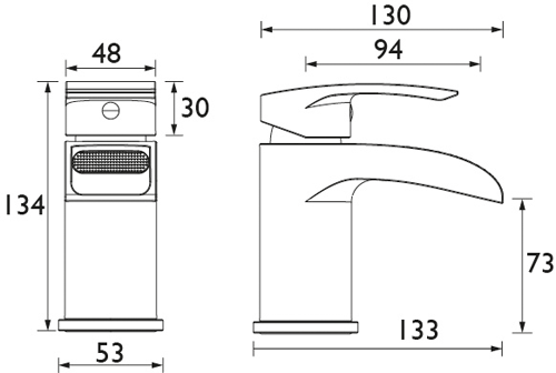 Technical image of Bristan Glide Waterfall Mono Basin Mixer Tap (Chrome).