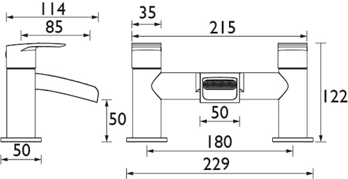 Technical image of Bristan Glide Waterfall Bath Filler Tap (Chrome).