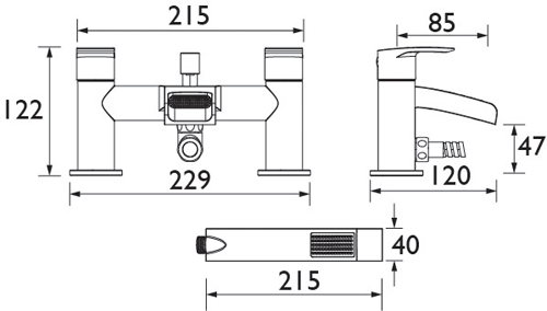 Technical image of Bristan Glide Waterfall Bath Shower Mixer Tap With Kit (Chrome).