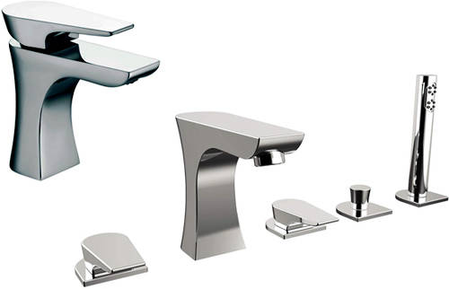 Larger image of Bristan Hourglass 5 Hole Bath Shower Mixer & Basin Tap Pack (Chrome).
