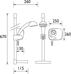 Technical image of Bristan Power Showers 1500 Thermostatic Power Shower In White.