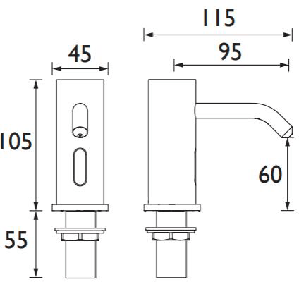 Technical image of Bristan Commercial 2 X Sensor Soap Dispensers (Antique Bronze).