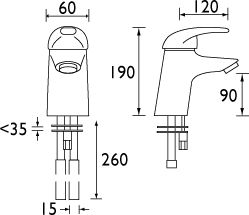 Technical image of Bristan Java One Tap Hole Bath Filler Tap (Chrome).