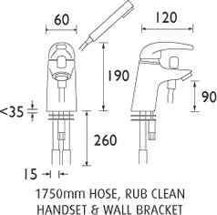 Technical image of Bristan Java One Tap Hole Bath Shower Mixer Tap With Shower Kit (Chrome).