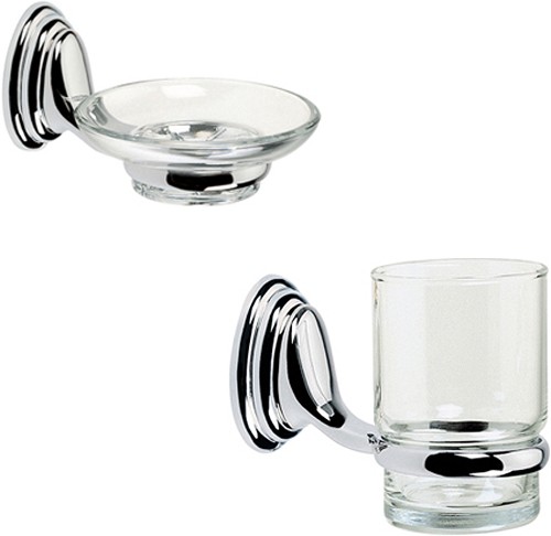 Larger image of Bristan Java Glass Soap Dish & Tumbler Set With Holders (Chrome).