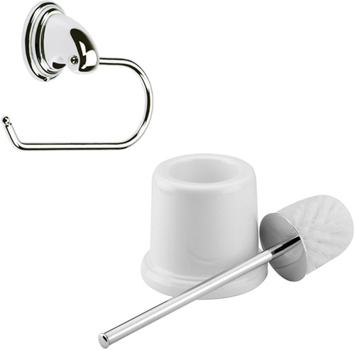 Larger image of Bristan Java Toilet Brush & Toilet Roll Holder Set (Chrome & White).