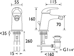 Technical image of Bristan Java Mono Bidet Mixer Tap With Pop Up Waste (Chrome).