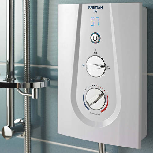 Example image of Bristan Joy Thermostatic Electric Shower With Digital Display 8.5kW (White).