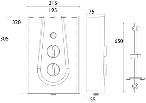 Technical image of Bristan Joy Thermostatic Electric Shower With Digital Display 8.5kW (White).