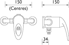 Technical image of Bristan Java Exposed Combi Manual Shower Valve (Chrome).