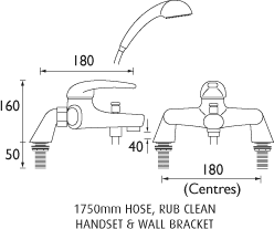 Technical image of Bristan Java Bath Shower Mixer Tap With Shower Kit (Chrome).