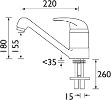 Technical image of Bristan Java Easy Fit Monobloc Kitchen Mixer Tap (White).