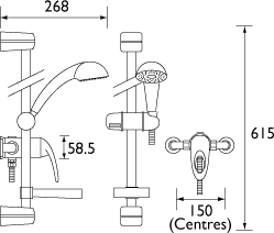 Technical image of Bristan Java Exposed Manual Shower Valve With Riser Rail (Chrome).