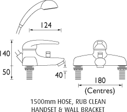 Technical image of Bristan Java Single Lever Bath Shower Mixer Tap With Shower Kit (Chrome).