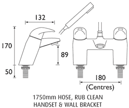 Technical image of Bristan Java Thermostatic Bath Shower Mixer Tap (Chrome).