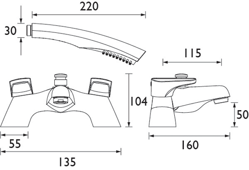 Technical image of Bristan Jute Pillar Bath Shower Mixer Tap (Chrome).