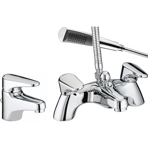 Larger image of Bristan Jute Basin & Pillar Bath Shower Mixer Tap Pack (Chrome).