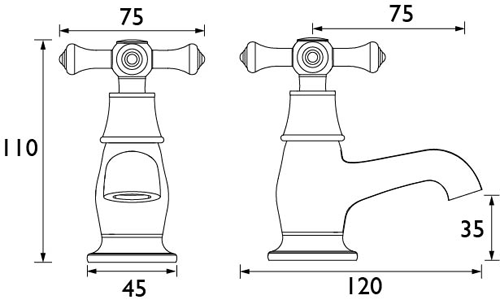Technical image of Bristan Colonial Basin Taps (Pair, Gold).