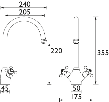 Technical image of Bristan Kitchen Kingsbury Easy Fit Mixer Kitchen Tap (Chrome).