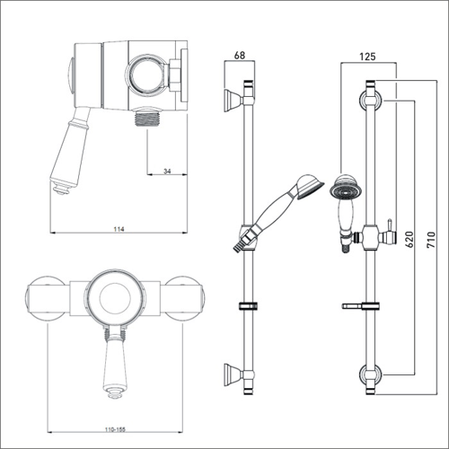 Technical image of Bristan Colonial Mini Exposed Shower Valve & Slide Rail Kit (Chrome).