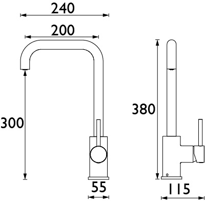 Technical image of Bristan Kitchen Easy Fit Lemon Mixer Kitchen Tap (TAP ONLY, Brushed Nickel).