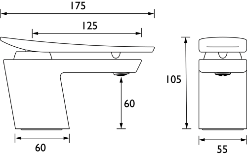 Technical image of Bristan Claret 1 Hole Bath Filler Tap (Graphite Glisten).