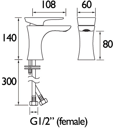 Technical image of Bristan Hourglass Basin Mixer Tap (Graphite Glisten).