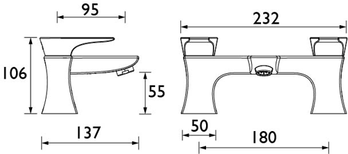 Technical image of Bristan Hourglass Bath Filler Tap (Silver Sparkle).