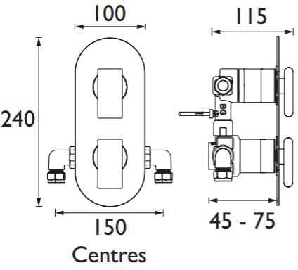 Technical image of Bristan Pivot Concealed Shower Valve (2 Outlets, Copper Radiance).