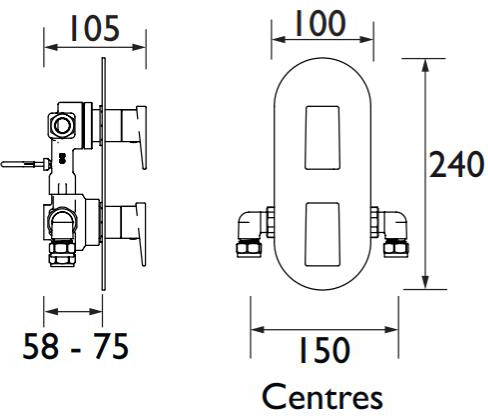 Technical image of Bristan Sail Concealed Shower Valve (2 Outlets, Graphite Glisten).