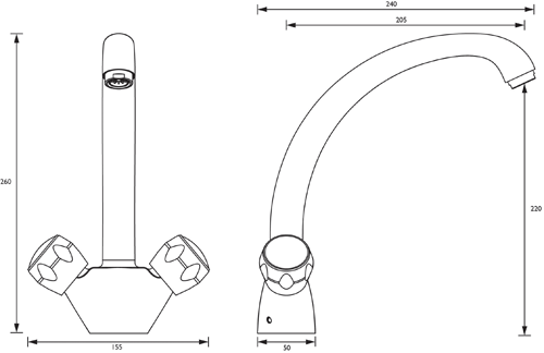 Technical image of Bristan Kitchen Montreal Easy Fit Mixer Kitchen Tap (Beige).