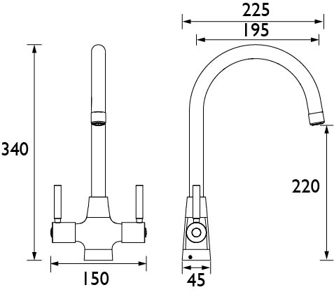 Technical image of Bristan Kitchen Easy Fit Monza Mixer Kitchen Tap (TAP ONLY, Brushed Nickel).