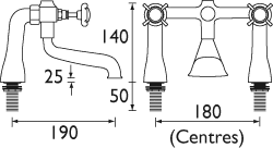 Technical image of Bristan 1901 Bath Filler Tap, Gold Plated. NBFGCD