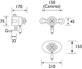 Technical image of Bristan Thermostatic Exposed Shower Valve (Gold).