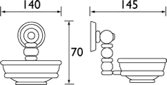 Technical image of Bristan 1901 Ceramic Soap Dish, Chrome Plated.