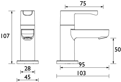 Technical image of Bristan Nero Basin & Bath Tap Pack (Pairs, Chrome).