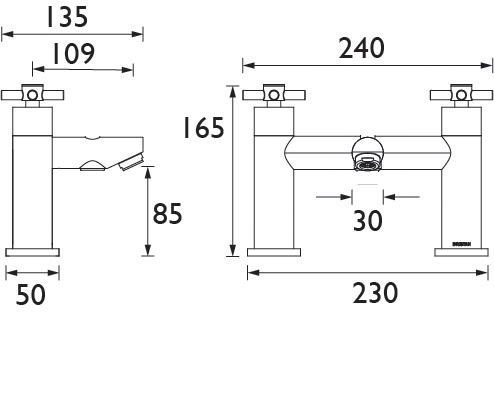 Technical image of Bristan Nero Tall Basin & Bath Filler Tap Pack (Chrome).