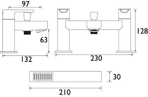 Technical image of Bristan Nero Tall Basin & Bath Shower Mixer Tap Pack (Chrome).