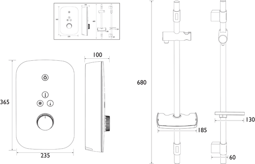 Technical image of Bristan Noctis Electric Shower 8.5kW (Black & Chrome).