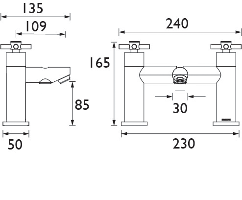 Technical image of Bristan Nero Bath Filler Tap (Chrome).