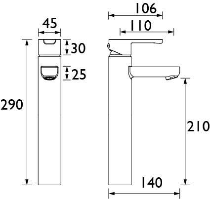 Technical image of Bristan Nero Tall Basin Mixer Tap (Chrome).